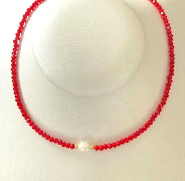 Colar Chokker Cristal Colors com Pérola em Dourado