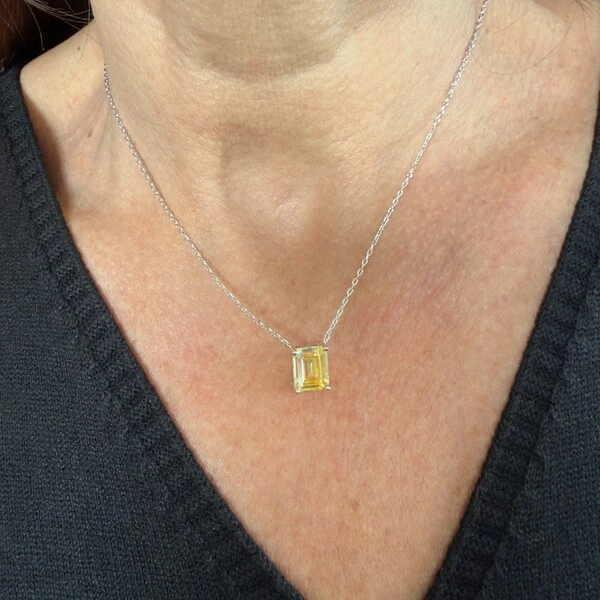 Colar Retangular de Citrino em Ródio