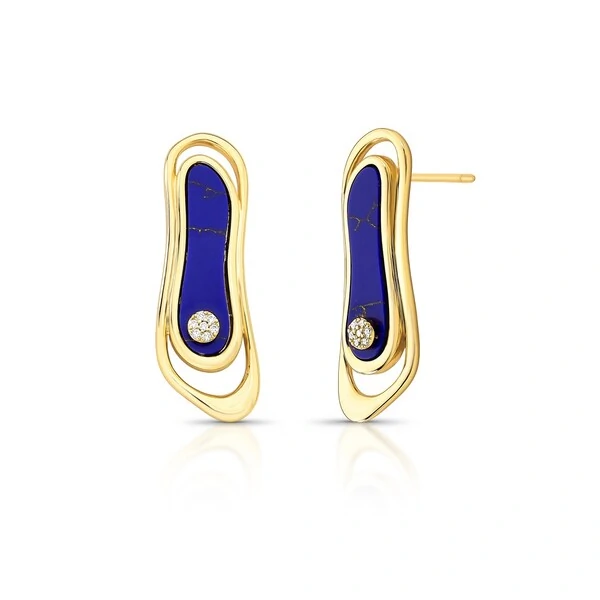 Brinco Orgânico com Lápis Lazzulli e Zircônias em Dourado