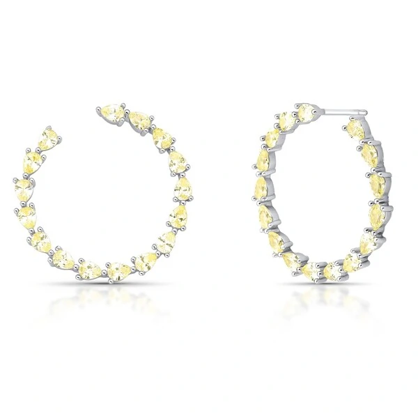 Brinco Circulo Vazado Gotas de Citrino em Ródio