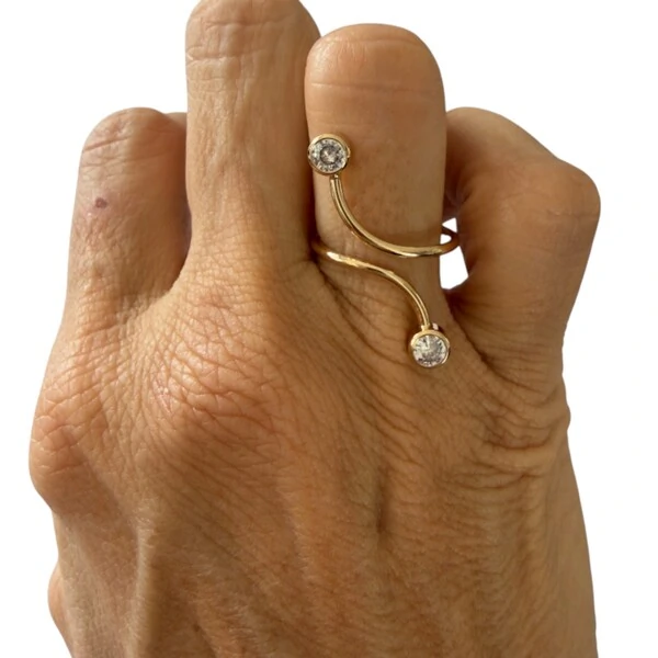 Anel Regulável com 2 Pintas com Zircônia em Dourado