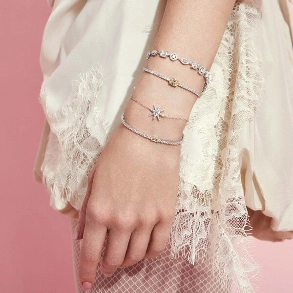 Pulseira Riviera com Zircônias e Citrino Retangular em Prata 925