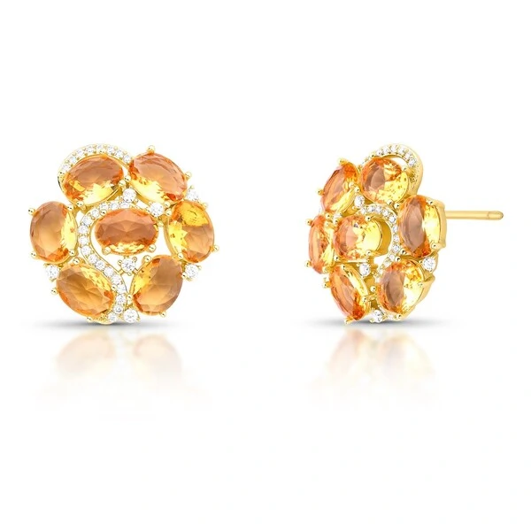 Brinco Flor Citrino com Zircônias em Dourado