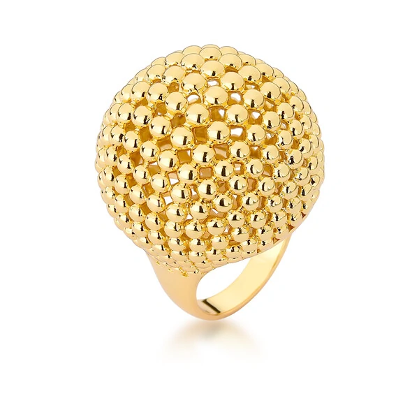 Anel Bojudo Redondo Bolinhas em Dourado