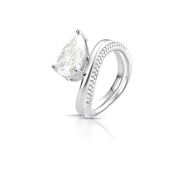 Anel Moissanite Duplo Gota 3CT Prata 925