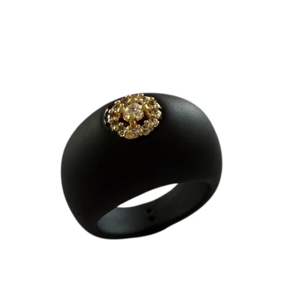 Anel Borracha Preto com Zircônias em Dourado