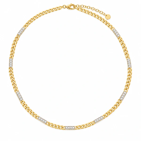 Colar Grumet com Zircônias em Dourado