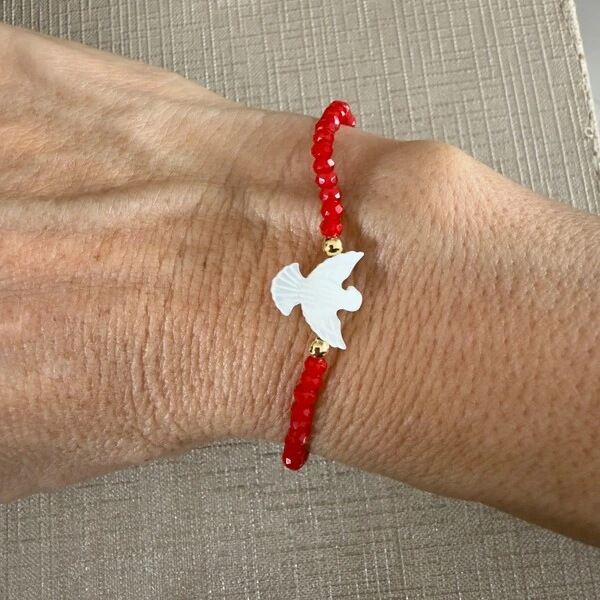 Pulseira Cristal com Espírito Santo em Madrepérola