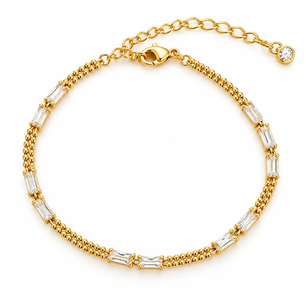 Pulseira Fina com Zircônias Baguetadas em Dourado