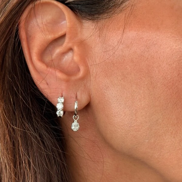 Brinco Moissanite Argolinha com Gota 1.0CT em Prata 925