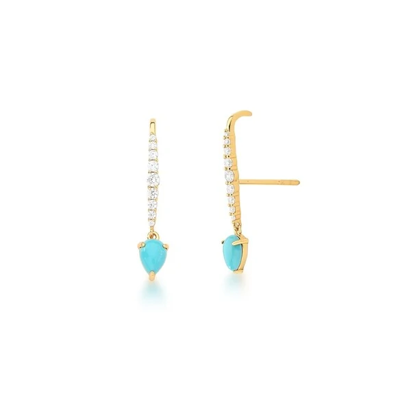 Brinco Earcuff com Zircônias e Gota Turquesa em Dourado