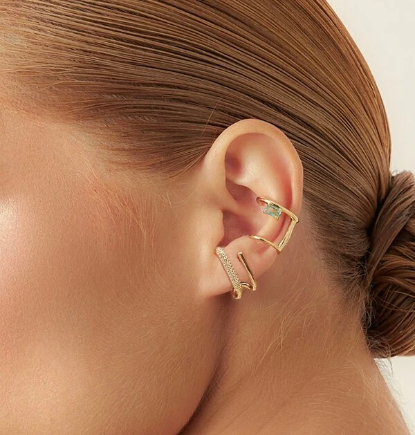 Piercing Fake 2 Filetes com Água Marinha Fusion em Dourado