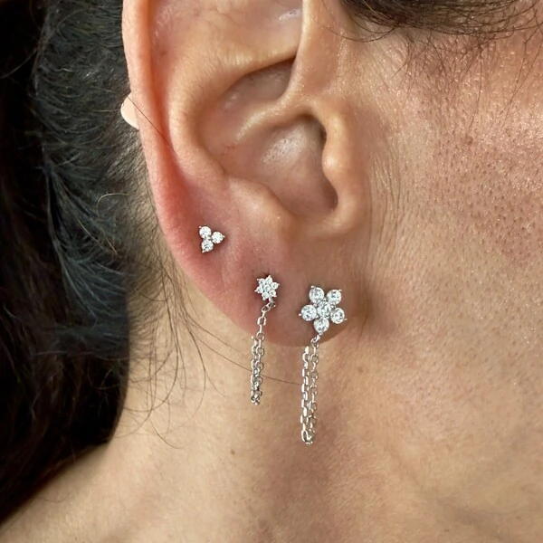 Brinco 3 Zircônias Juntas em Prata 925