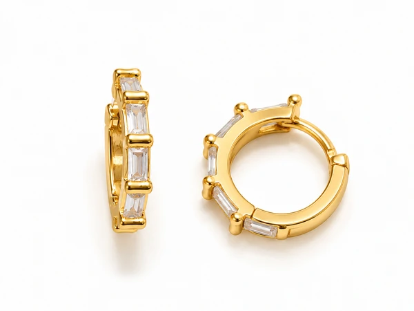 Brinco Argolinha Baguetes de Zircônias em Dourado