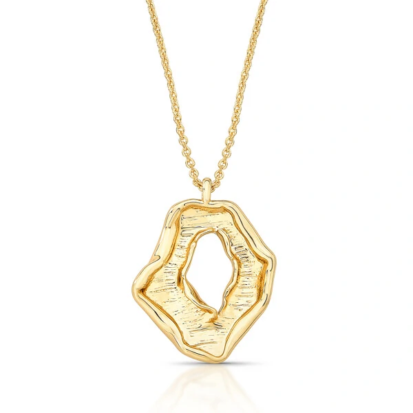 Colar Longo com Pingente Orgânico Vazado em Dourado