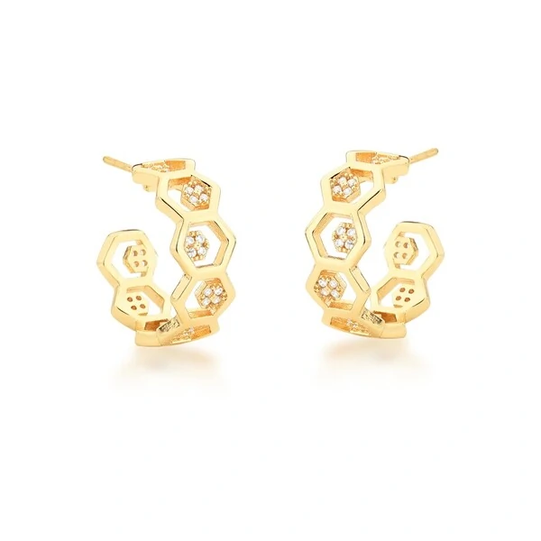 Brinco Argola Colmeia em Dourado