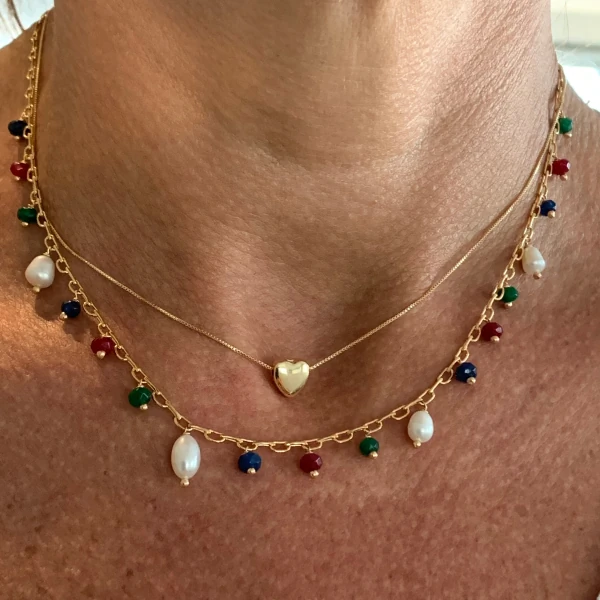 Colar Fininho com Coração Bojudo em Dourado