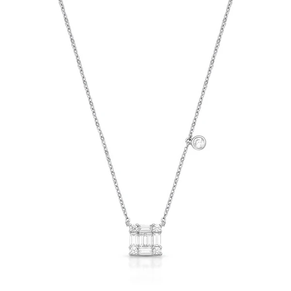 Colar com Quadradinho de Zircônias Baguetes em Ródio