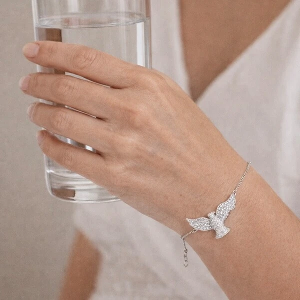 Pulseira Espírito Santo Cravejado com Zircônias em Ródio