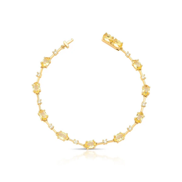 Pulseira Riviera Faca Citrino Retangular em Dourado