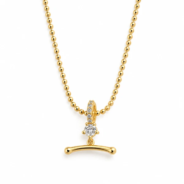 Colar de Bolinhas com Pingente T-Bar Dourado