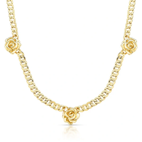 Colar Grumet com Flores em Dourado