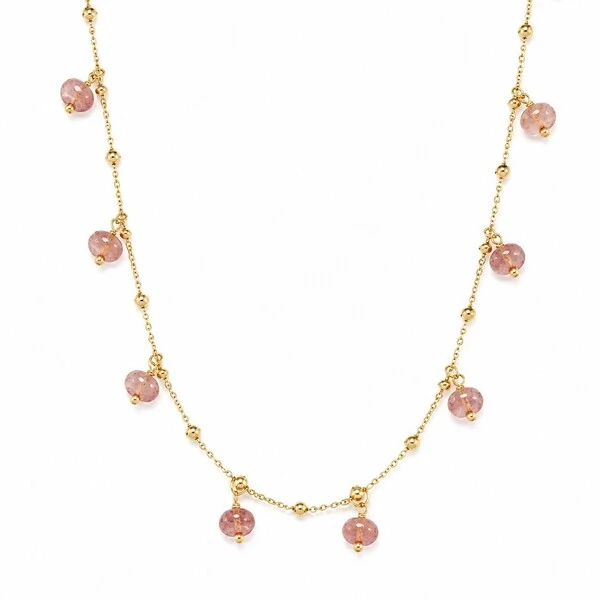 Colar Bolinhas com Morganitas em Dourado