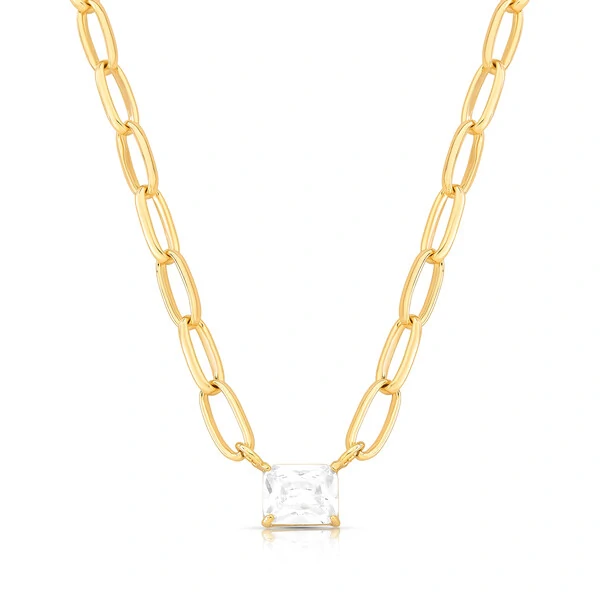 Colar Elos com Ponto de Luz Retangular em Dourado