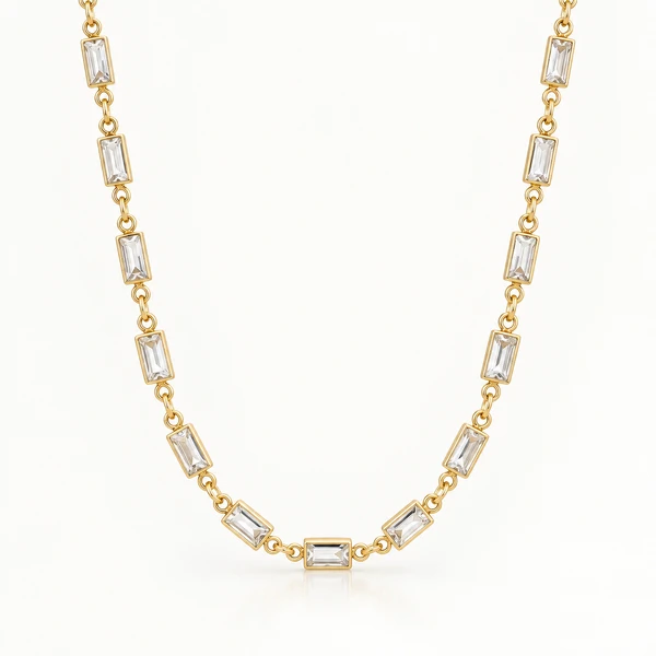 Colar Chokker Baguetes Zircônias em Dourado