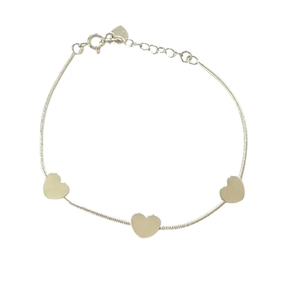 Pulseira com 3 Corações Lisos e Chatos em Ródio