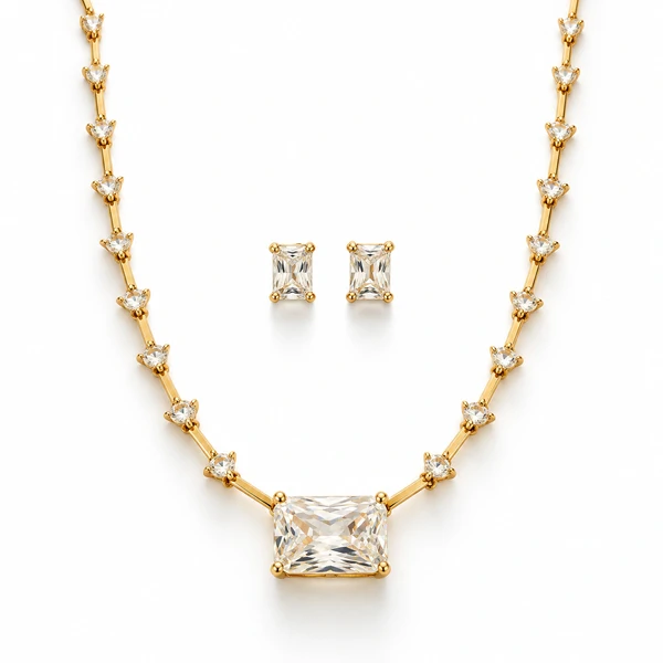 Colar Riviera Faca com Retângulo Zircônias em Dourado