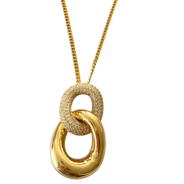 Colar Elo Liso e Cravejado com Zircônias em Dourado