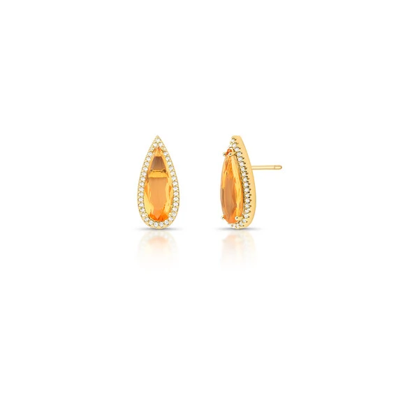 Brinco Princesa Citrino Gota Longa em Dourado