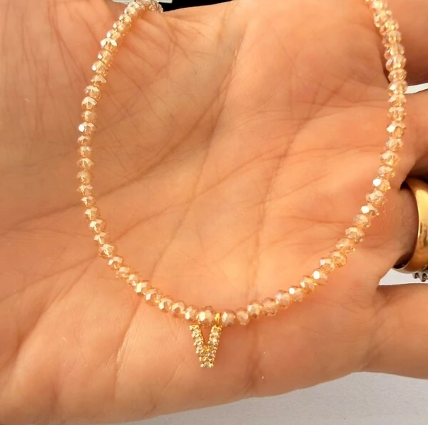 Colar Cristal Dourado com Letra Inicial Cravejada com Zircônias em Dourado