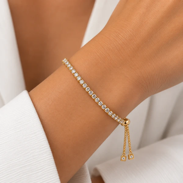 Pulseira Riviera Shamballa com Zircônias em Dourado