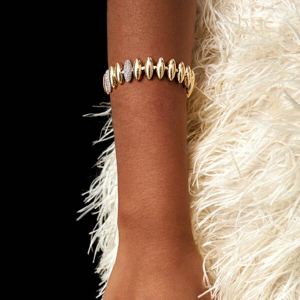 Pulseira Gomos Lisos e Cravejados com Zircônias em Dourado