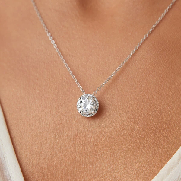 Colar Solitário Moissanite 8,0mm 2,0ct em Prata 925