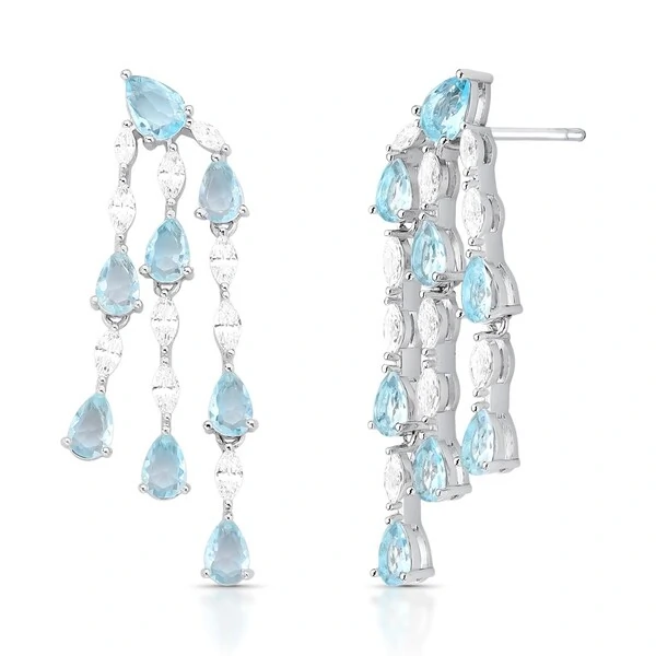 Brinco 3 Fios de Água Marinha Fusion e Zircônias em Ródio