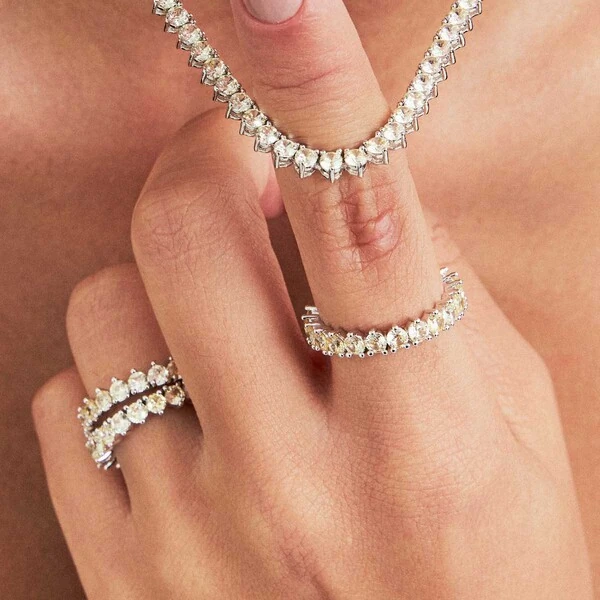 Aliança Inteira de Citrino 3 Pontas em Rodio