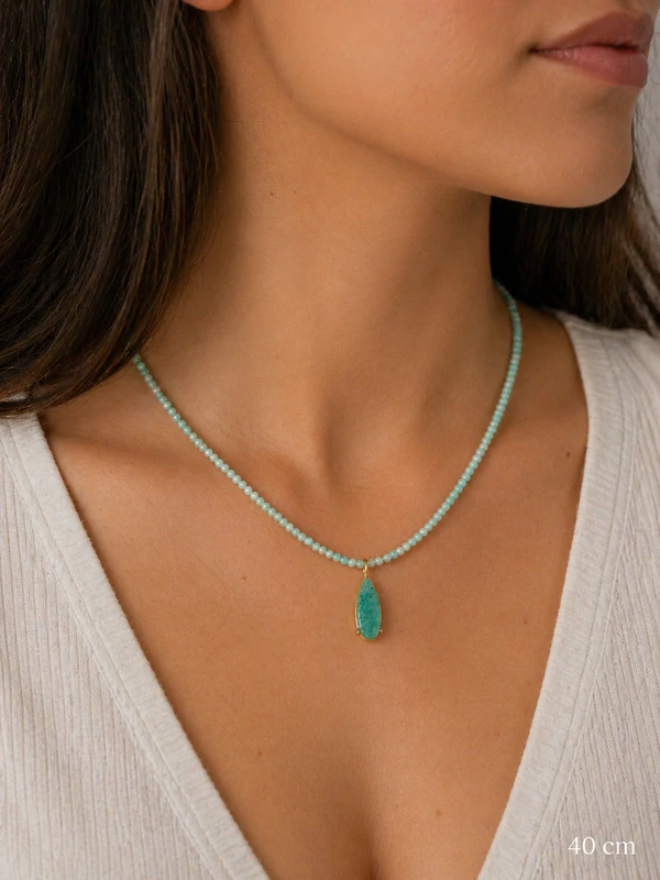 Colar Amazonita com Gota Apatita