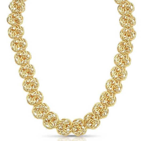 Colar Elos Entrelaçados Flor em Dourado