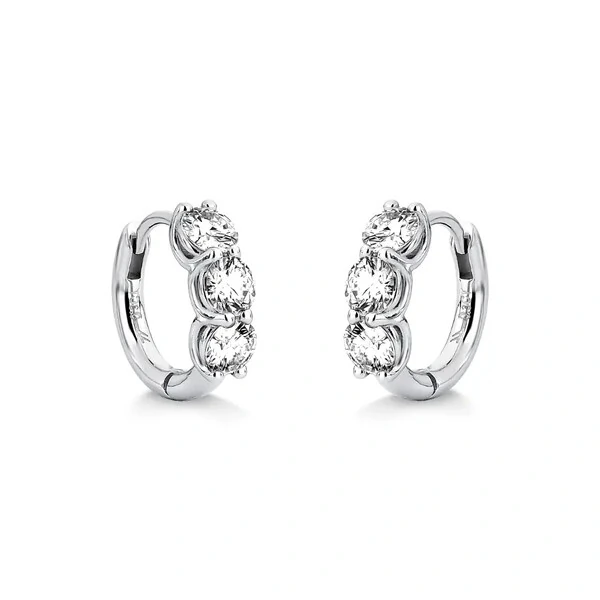 Brinco Moissanite Argola 3 Pedras 1.2CT em Prata 925