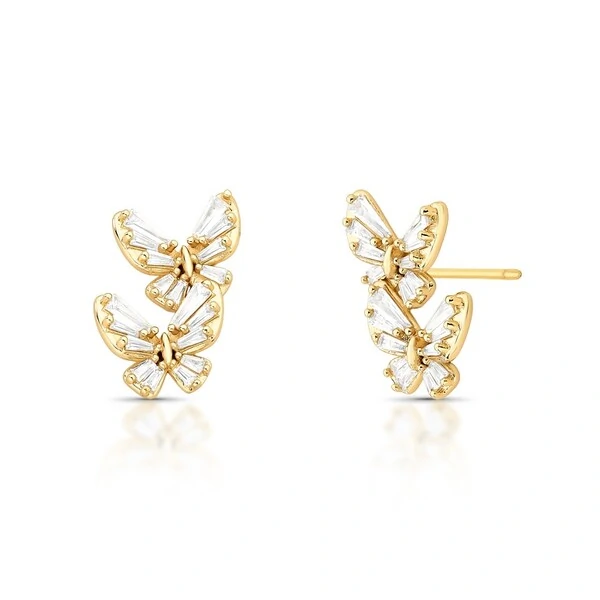 Brinco 2 Borboletas com Zircônias em Dourado