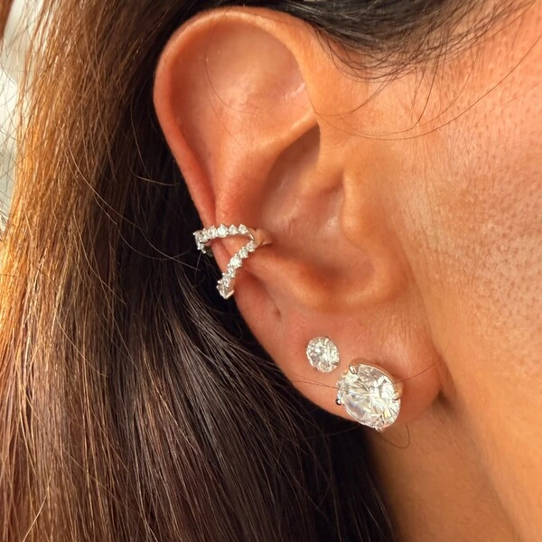 Piercing Fake Duplo C com Zircônias em Prata 925