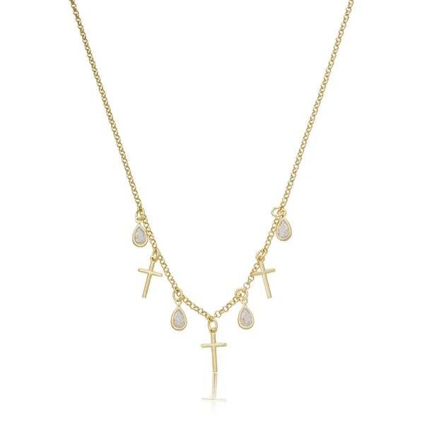 Colar com Cruz e Gota em Dourado