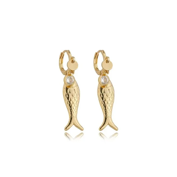 Brinco Argolinha Peixinho com Ponto de Luz em Dourado