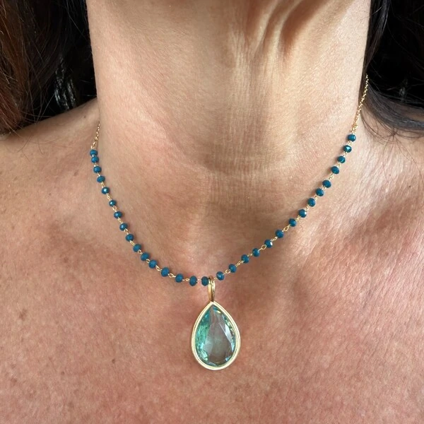 Colar Cristal Bolinhas em Dourado