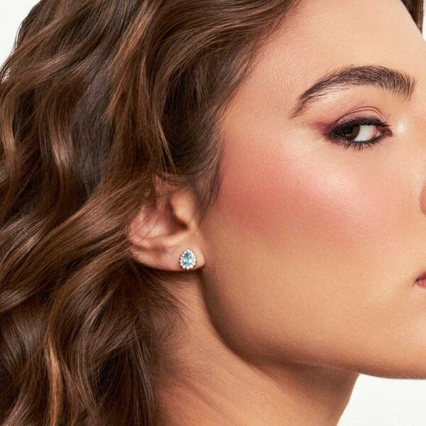 Brinco Gota Água Marinha Princesa em Dourado