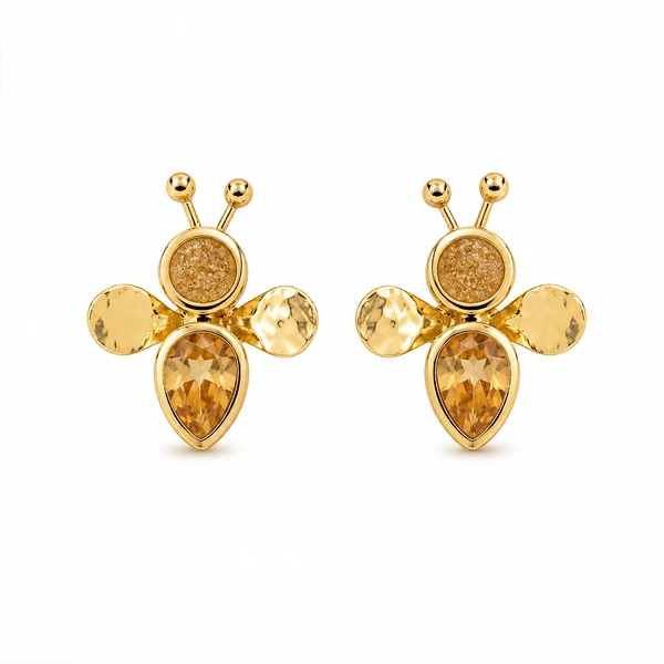 Brinco Abelha com Morganita em Dourado