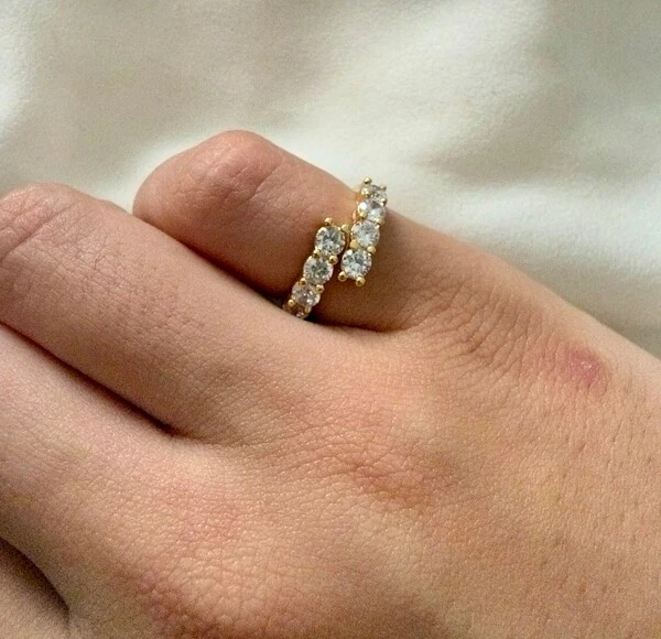 Anel 2 Filas Zircônias em Dourado